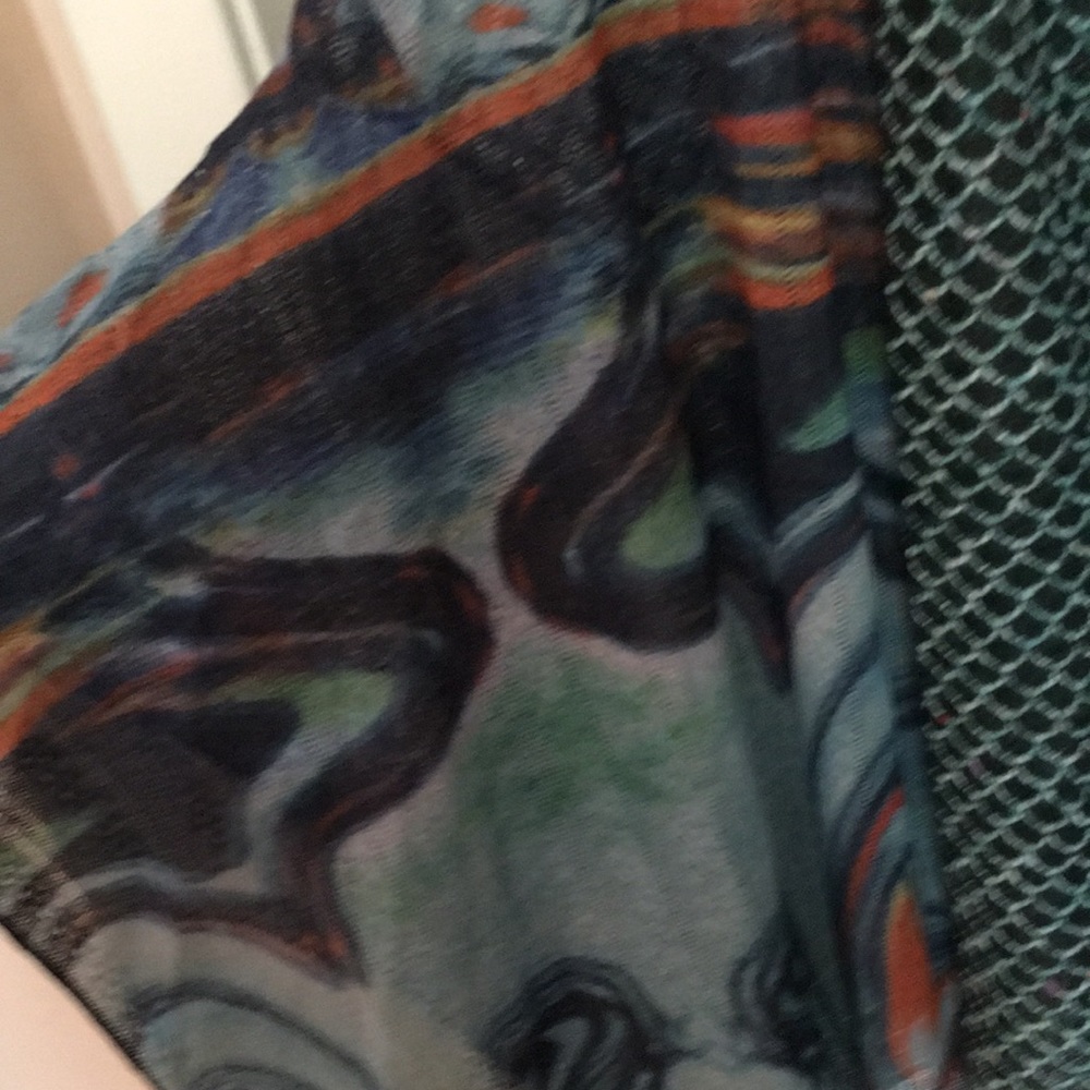 Sleeveless cardigan. Multi-colored with teals and blues. - Picture 11 of 11